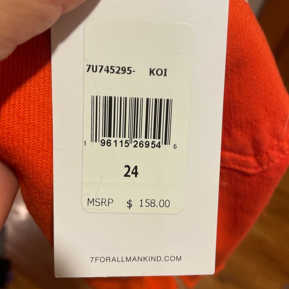 NWT sz 24 $158 7 for all mankind koi orange denim shorts high waist cut offs - Picture 5 of 8